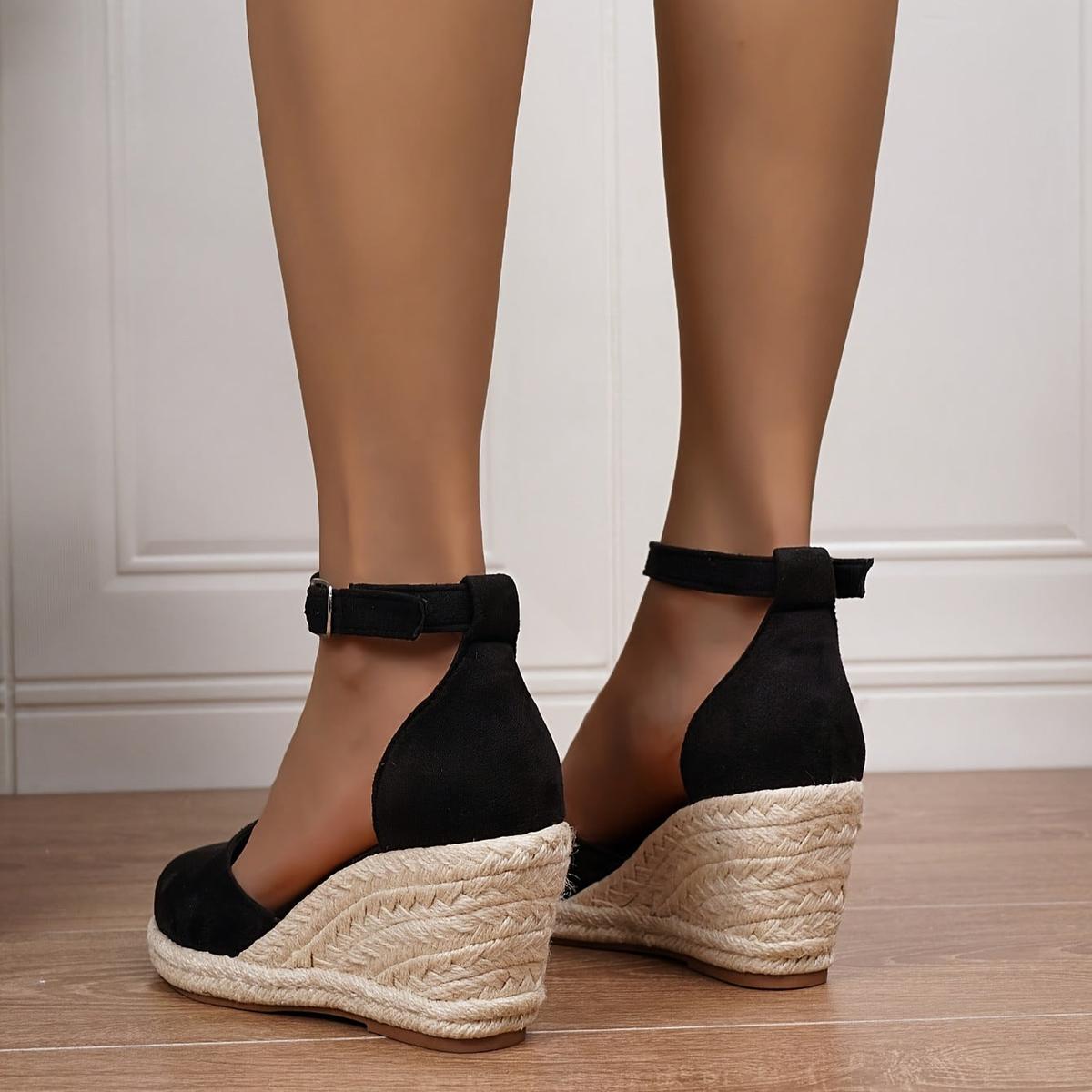 Women's Wedge Sandals with Buckle Ankle Strap and Cushioned Footbed