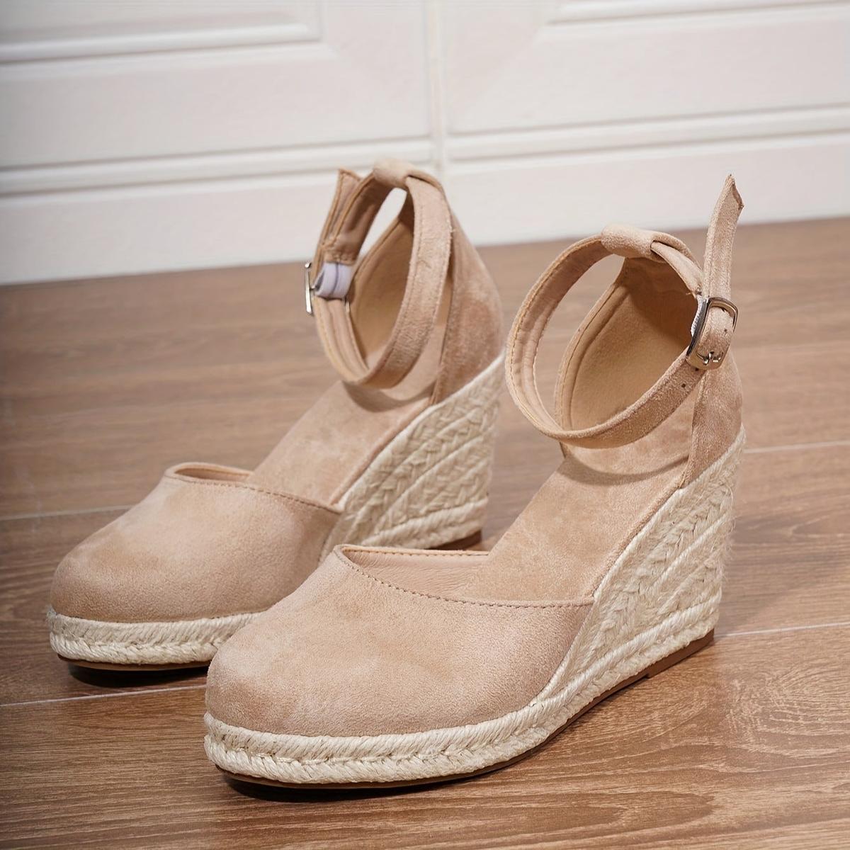 Women's Wedge Sandals with Buckle Ankle Strap and Cushioned Footbed