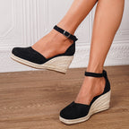 Women's Wedge Sandals with Buckle Ankle Strap and Cushioned Footbed