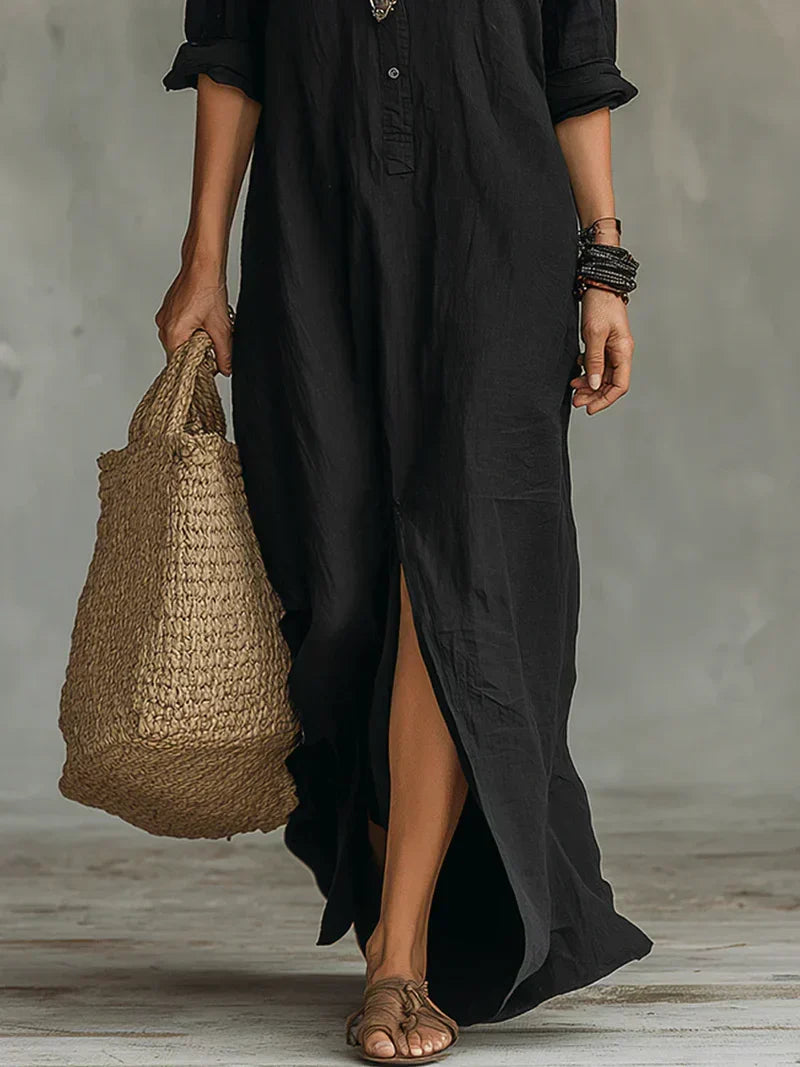 Women's Button Front Maxi Dress – Collared Flowy Long Dress