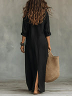 Women's Button Front Maxi Dress – Collared Flowy Long Dress