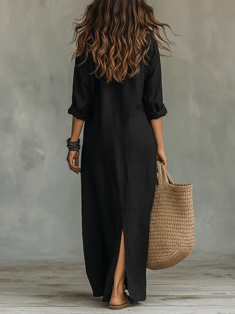 Women's Button Front Maxi Dress – Collared Flowy Long Dress