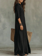 Women's Button Front Maxi Dress – Collared Flowy Long Dress
