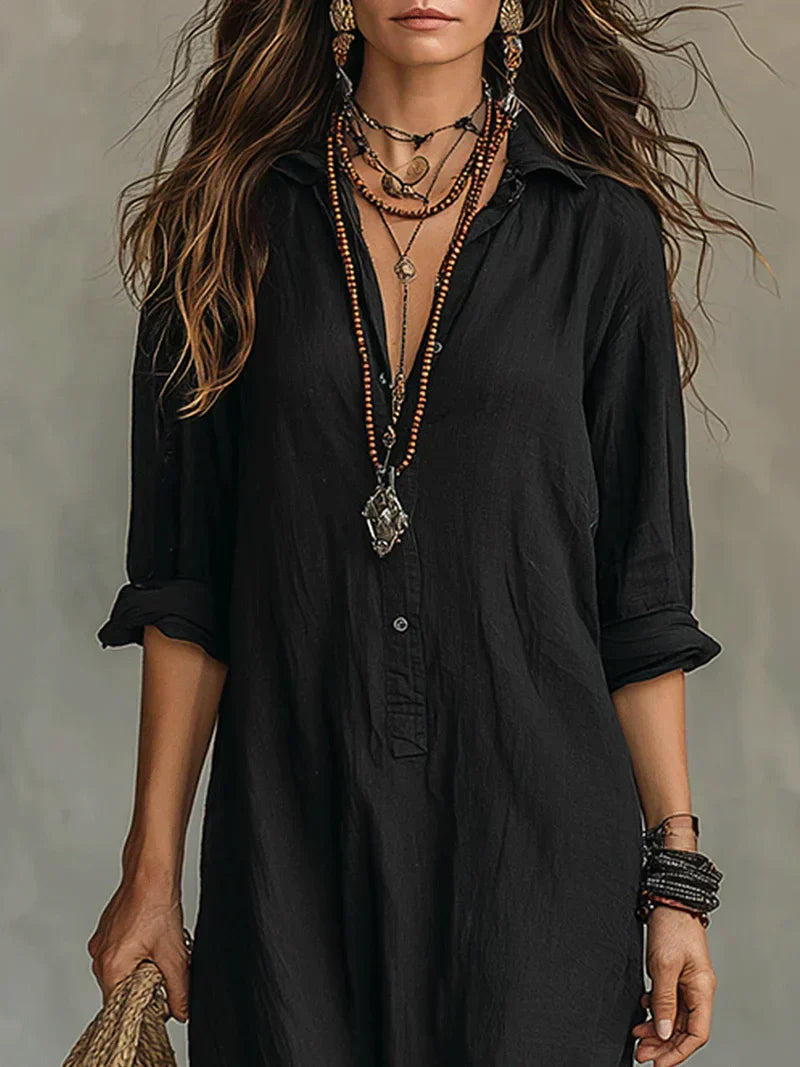 Women's Button Front Maxi Dress – Collared Flowy Long Dress