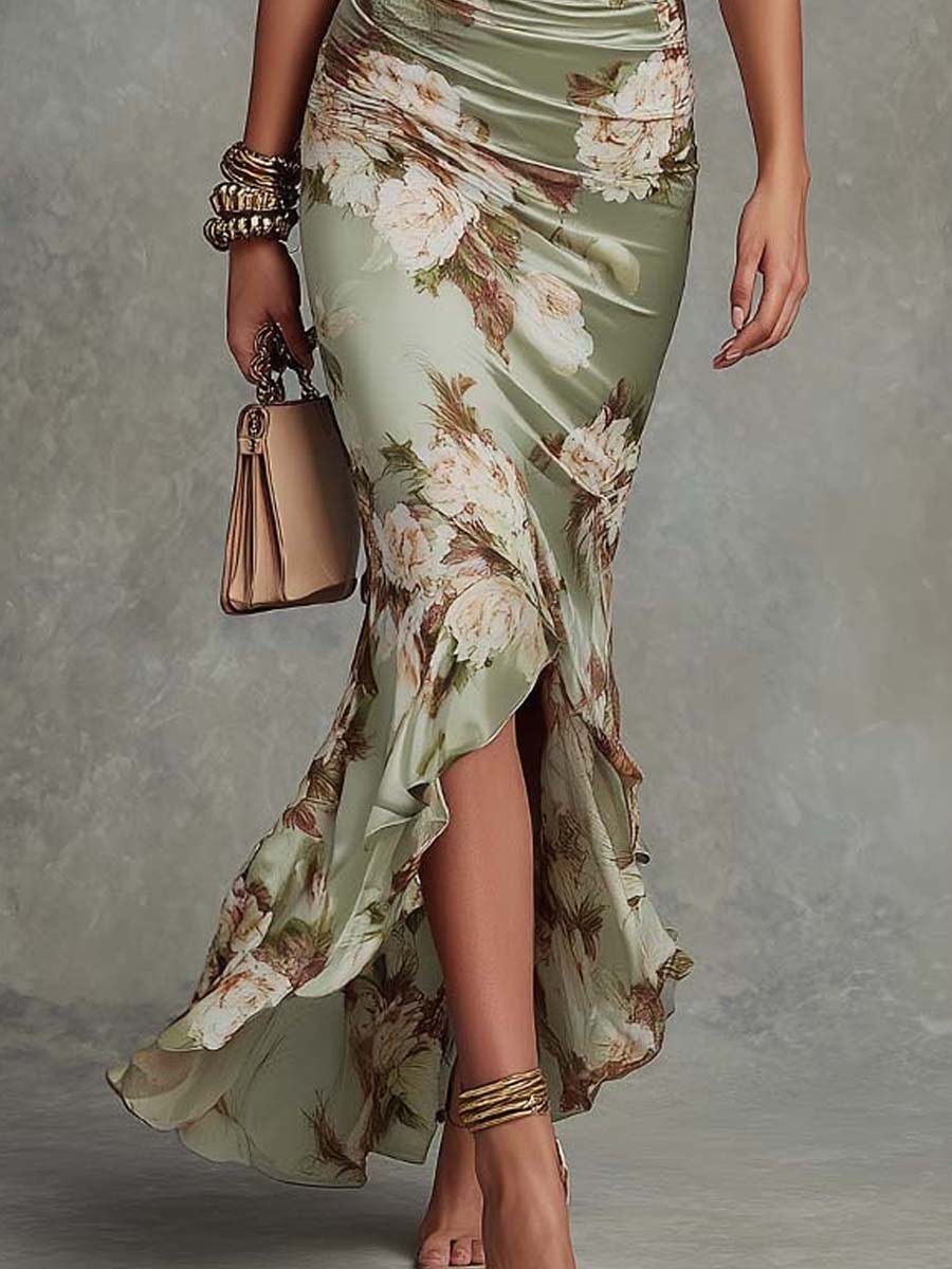 Women's Floral Wedding Guest Dress – Backless Flowy Occasion Dress