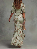 Women's Floral Wedding Guest Dress – Backless Flowy Occasion Dress