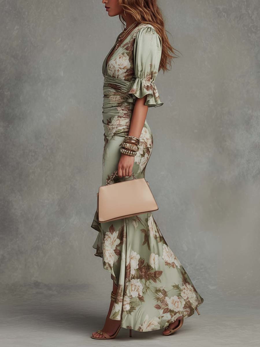 Women's Floral Wedding Guest Dress – Backless Flowy Occasion Dress