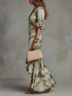 Women's Floral Wedding Guest Dress – Backless Flowy Occasion Dress
