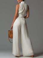 Women's Halter Wide Leg Jumpsuit – Defined Waist Formal Occasion Jumpsuit