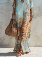 Women's Printed Maxi Shirt Dress – Flowy Vacation Day Dress