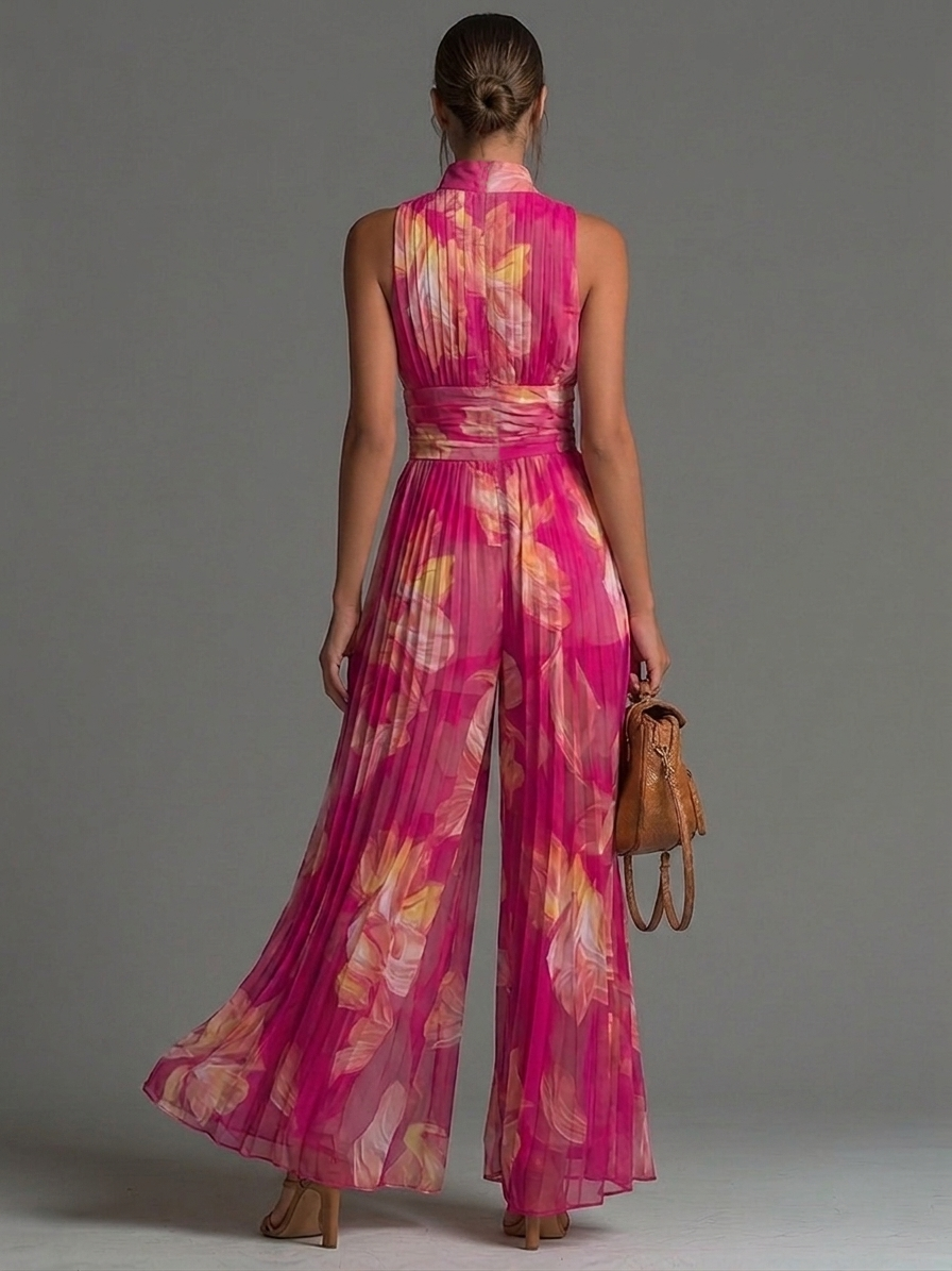 Women's Floral V-Neck Jumpsuit – Wide Leg Summer Party Jumpsuit