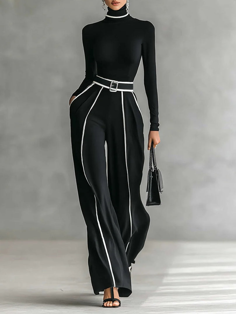 Women's Collared Wide Leg Jumpsuit – Tailored High Neck Evening Jumpsuit