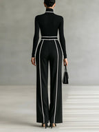 Women's Collared Wide Leg Jumpsuit – Tailored High Neck Evening Jumpsuit