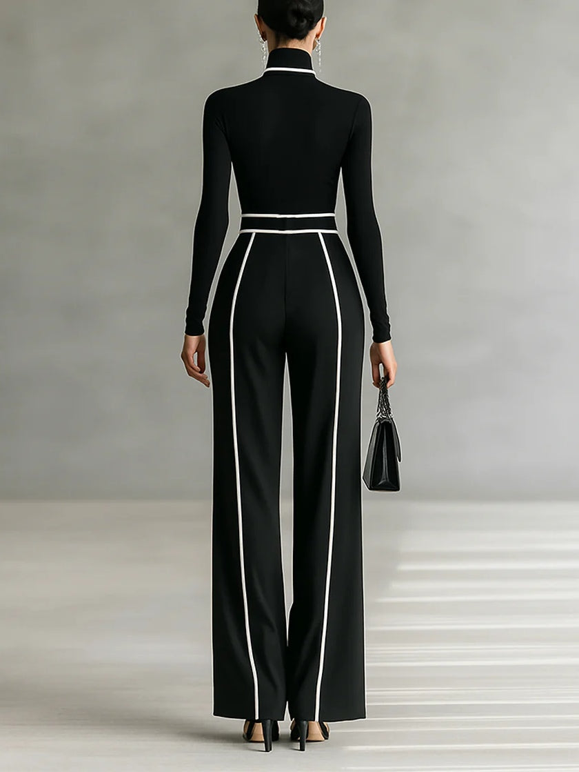 Women's Collared Wide Leg Jumpsuit – Tailored High Neck Evening Jumpsuit
