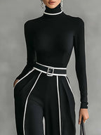 Women's Collared Wide Leg Jumpsuit – Tailored High Neck Evening Jumpsuit