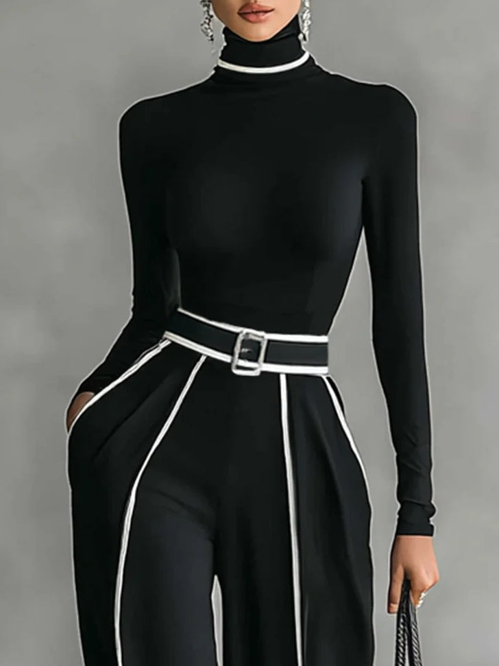 Women's Collared Wide Leg Jumpsuit – Tailored High Neck Evening Jumpsuit