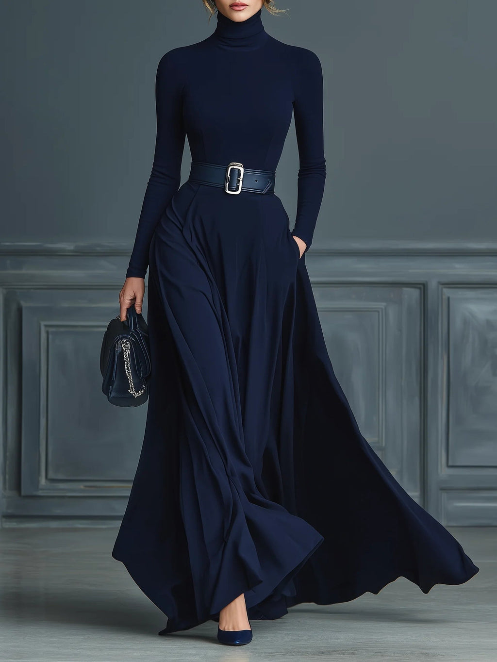Women's Knit Maxi Dress – High Neck Sweater Dress