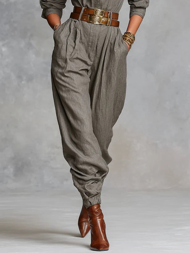 Women's Long Sleeve Utility Jumpsuit – Collared Button Front Relaxed Jumpsuit