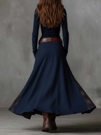 Women's Faux Suede Maxi Dress – Plaid Panel Shirt Dress