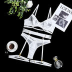 Women's Floral Lace Lingerie Set – Three-Piece Bra Panty & Garter Set