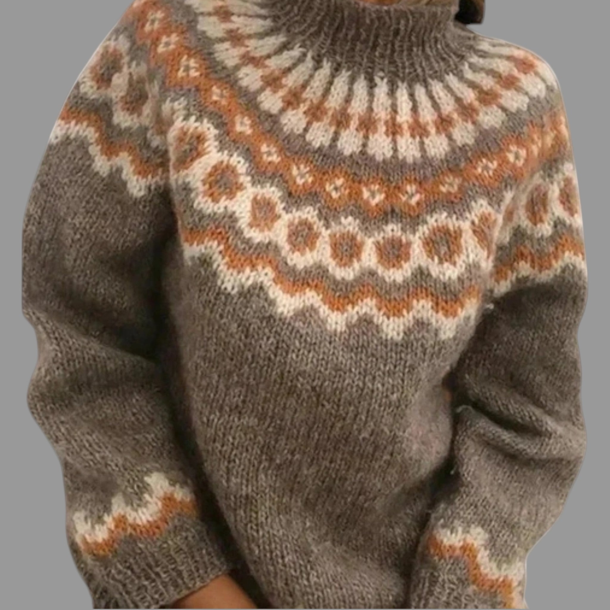 Women's Nordic Pattern Sweater – Icelandic High Neck Winter Pullover
