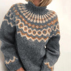 Women's Nordic Pattern Sweater – Icelandic High Neck Winter Pullover