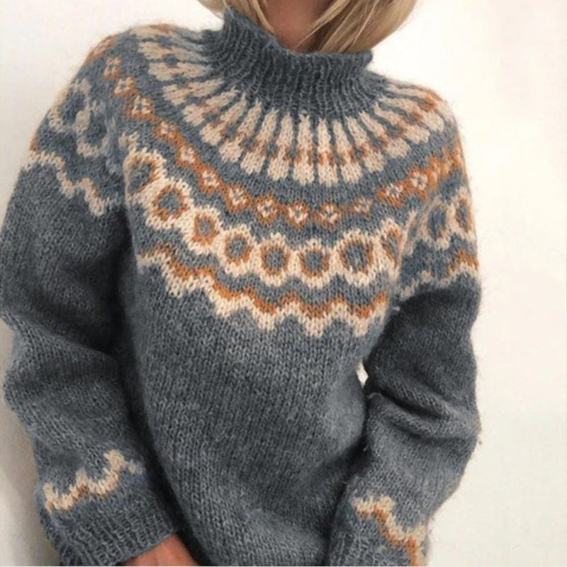 Women's Nordic Pattern Sweater – Icelandic High Neck Winter Pullover
