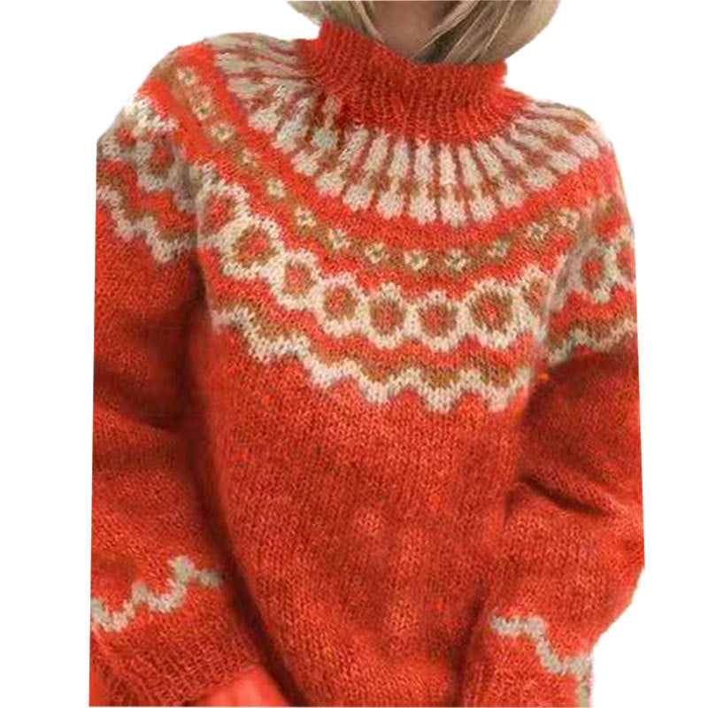 Women's Nordic Pattern Sweater – Icelandic High Neck Winter Pullover