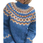 Women's Nordic Pattern Sweater – Icelandic High Neck Winter Pullover