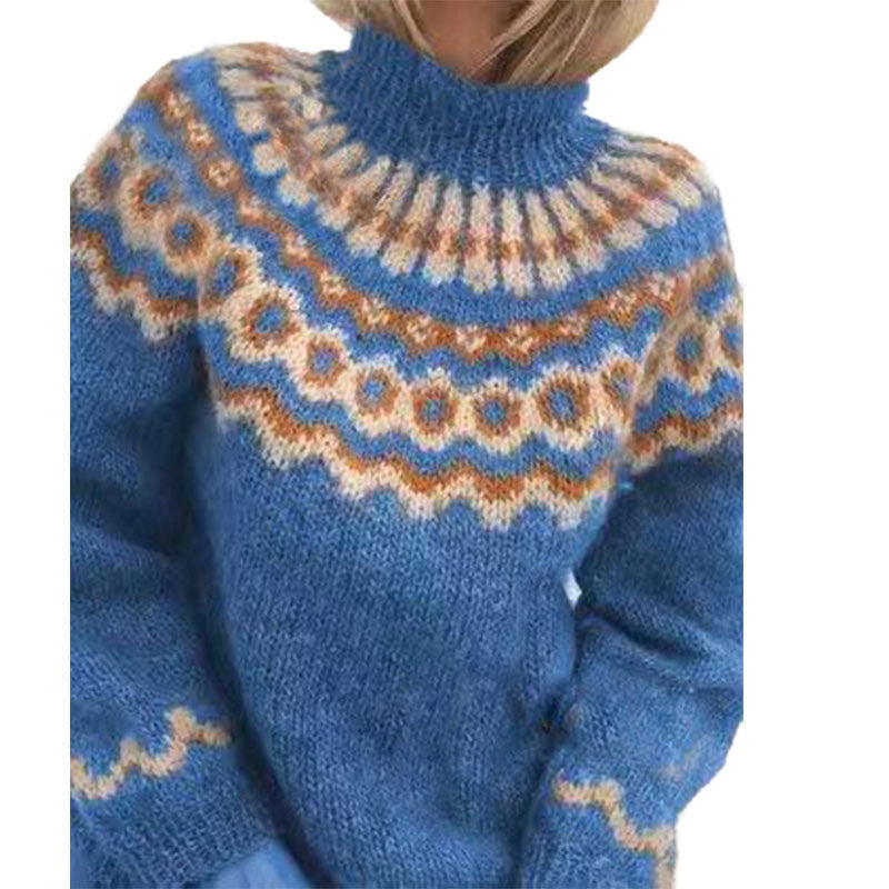 Women's Nordic Pattern Sweater – Icelandic High Neck Winter Pullover