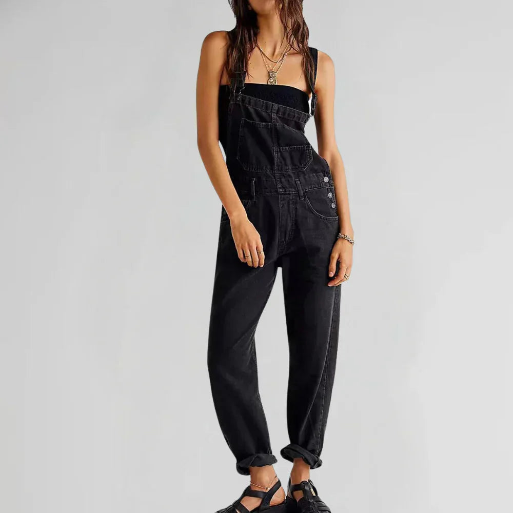 Valerie | Denim Look Button Front Jumpsuit