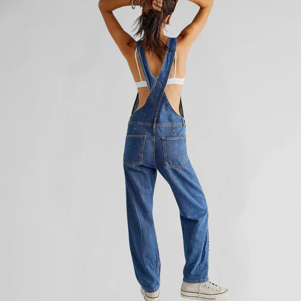 Valerie | Denim Look Button Front Jumpsuit