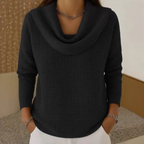 Women's Waffle Knit Sweater – Waterfall Neck Relaxed Pullover