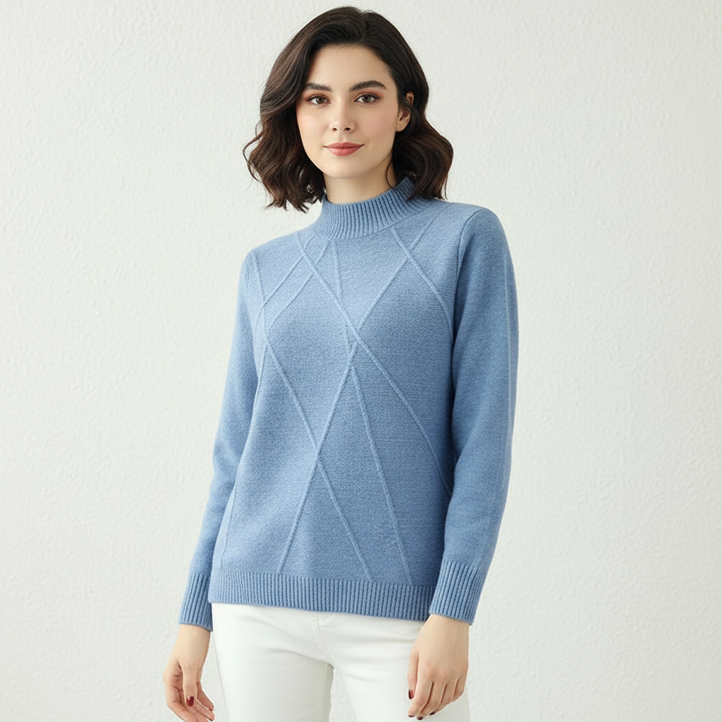 Women's Textured High Neck Sweater – Ribbed Long Sleeve Pullover