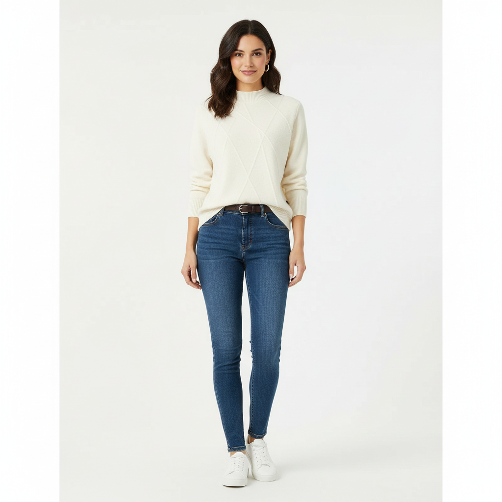 Women's Textured High Neck Sweater – Ribbed Long Sleeve Pullover