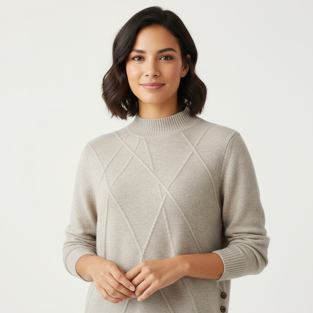 Women's Textured High Neck Sweater – Ribbed Long Sleeve Pullover