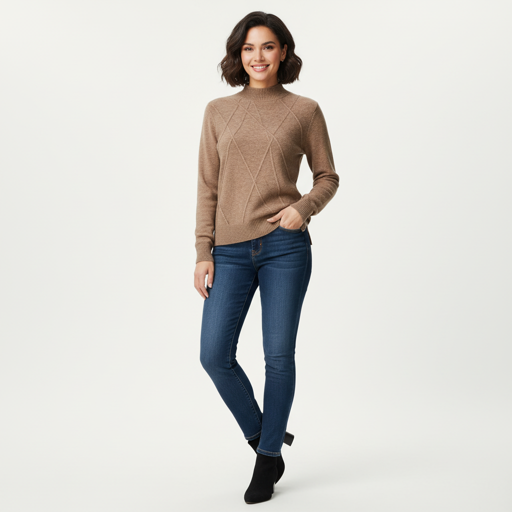 Women's Textured High Neck Sweater – Ribbed Long Sleeve Pullover