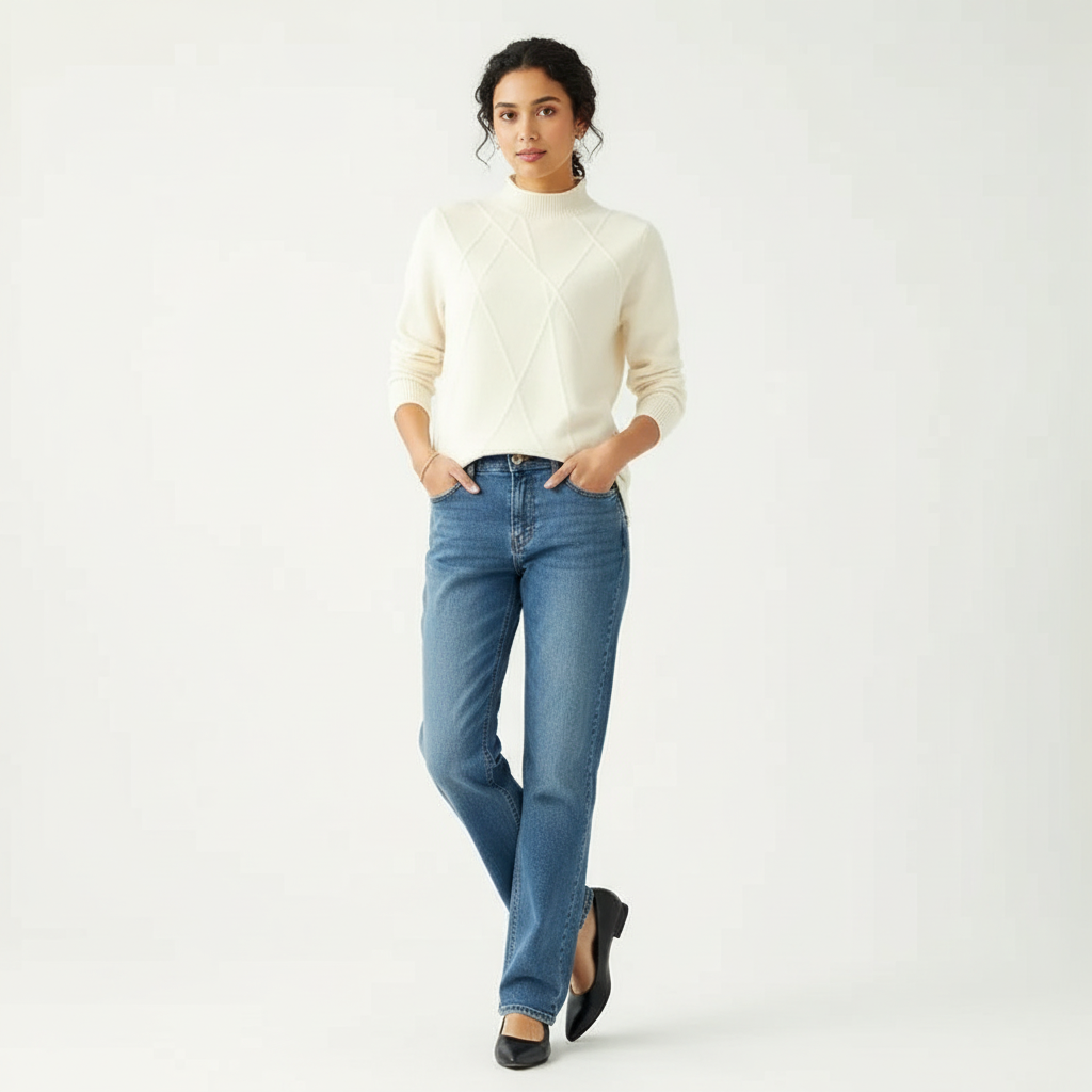Women's Textured High Neck Sweater – Ribbed Long Sleeve Pullover