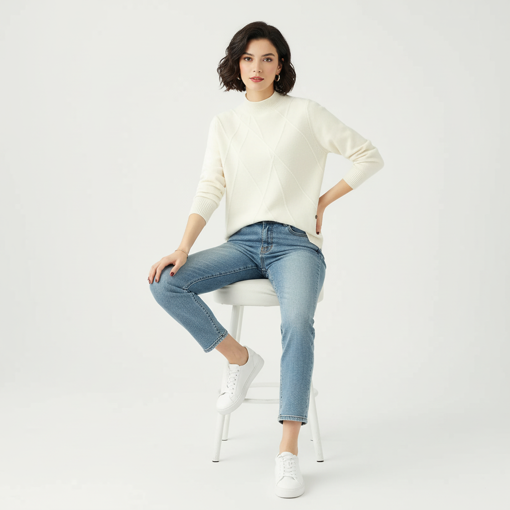 Women's Textured High Neck Sweater – Ribbed Long Sleeve Pullover