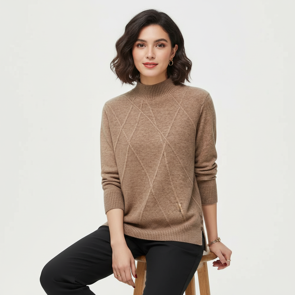 Women's Textured High Neck Sweater – Ribbed Long Sleeve Pullover