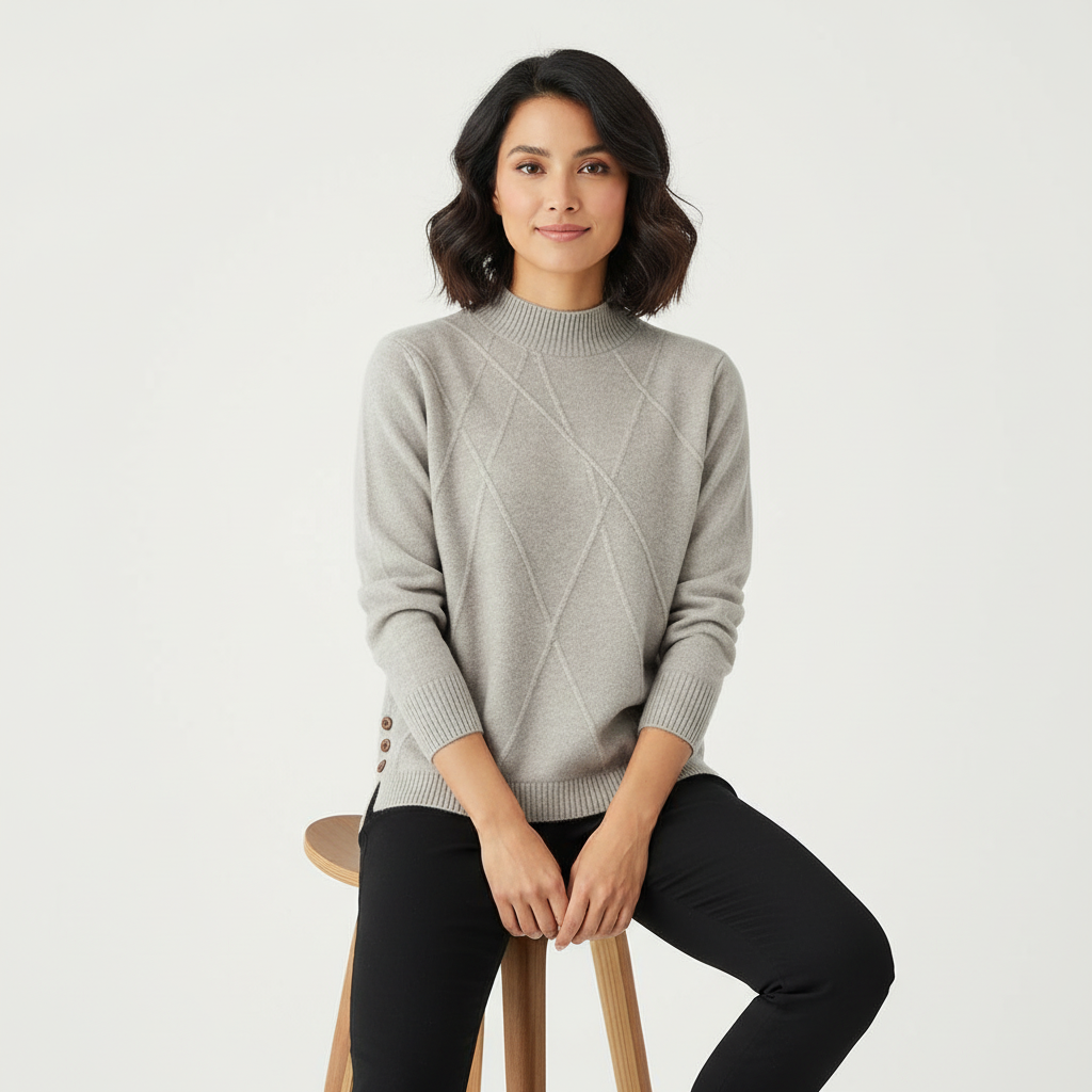 Women's Textured High Neck Sweater – Ribbed Long Sleeve Pullover