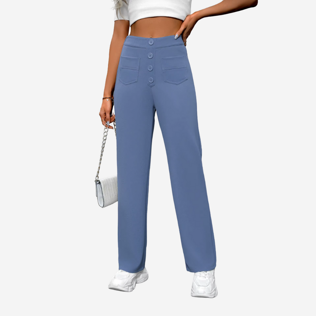 Women's High Waist Straight Leg Pants – Stretch Pocket Tailored Trousers
