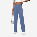 Women's High Waist Straight Leg Pants – Stretch Pocket Tailored Trousers