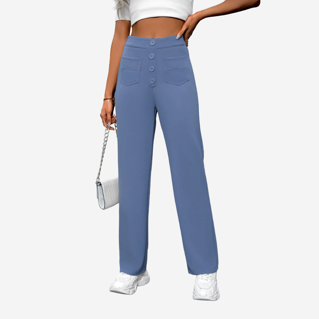 Women's High Waist Straight Leg Pants – Stretch Pocket Tailored Trousers