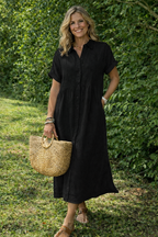 Women's Button-Up Midi Shirt Dress – Relaxed Everyday Dress