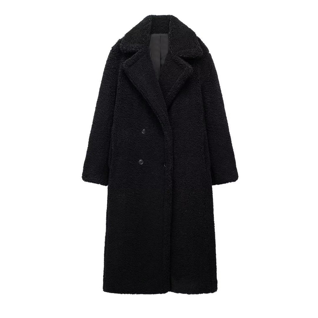Women's Long Teddy Coat – Plush Lapel Button Front Winter Coat
