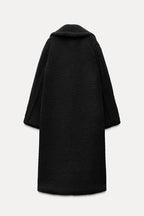 Women's Long Teddy Coat – Plush Lapel Button Front Winter Coat