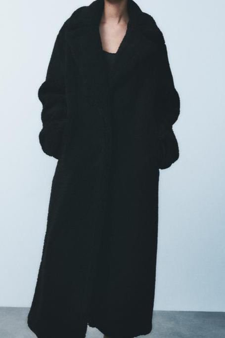Women's Long Teddy Coat – Plush Lapel Button Front Winter Coat