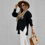Women's High Neck Sweater – Side Split Longline Knit Sweater