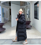 Women's Long Hooded Parka – Zip-Up Pocket Winter Coat